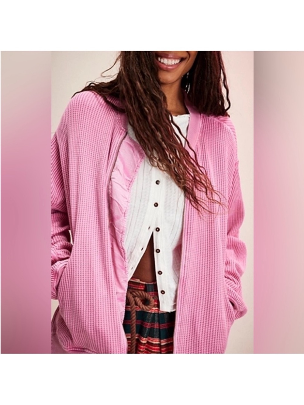 Free People One Lupo Bomber Cardi -Pink Bloom-S